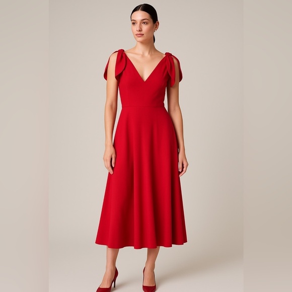 Valentino Dresses & Skirts - Valentino Red Vneck Shoulder bow tie sleeveless  Midi dress 4